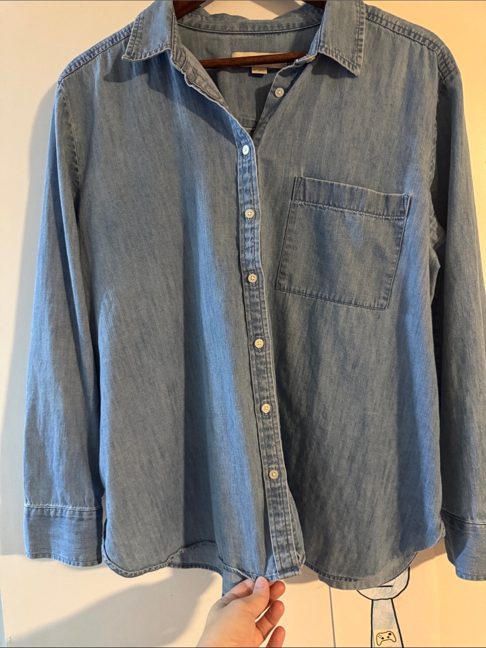 LOFT Light Blue Denim Button-Down Shirt 100% Cotton XL